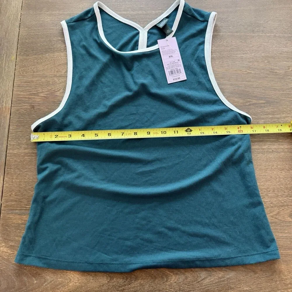 Wild Fable Tank Top 2XL Dark Teal Green Cropped Ribbed NWT Plus Size